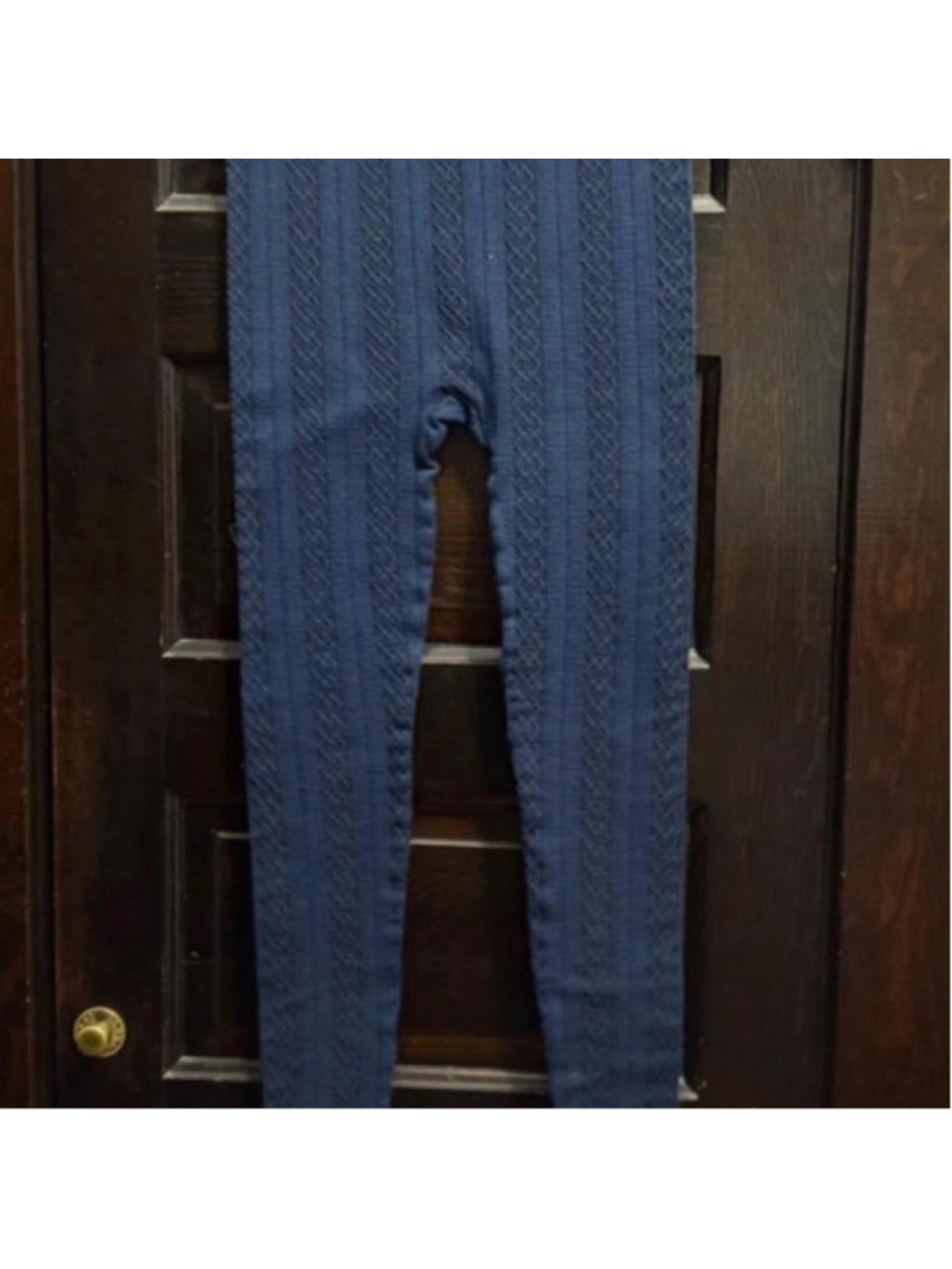 (243) Time and Tru blue leggings with vertical textured stripes, size M (8-10) #